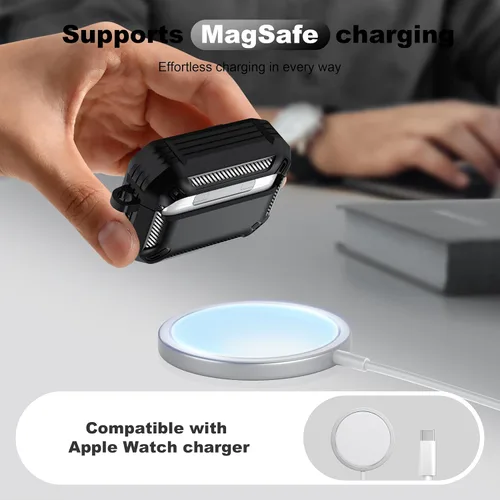 Vista 6 de RFUNGUANGO Funda protectora para AirPods Pro de 3ª generación con kit de limpieza, funda rígida militar con bloqueo para AirPod Pro 3ª