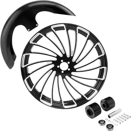 Vista 23 de TCMT Llanta de rueda delantera de 21", buje de rueda de brida de doble disco con guardabarros delantero negro sin pintar, compatible con modelos