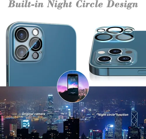 Vista 4 de imluckies Protector de lente de cámara para iPhone 12 Pro Max de 6.7 pulgadas, vidrio templado transparente HD y dureza 9H, compatible con fundas