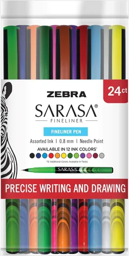 Vista 9 de Zebra Pen Sarasa Marcador de punta fina, punta de aguja, 0.8 mm, colores de tinta surtidos, paquete de 4 Variado