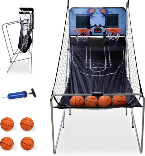 Vista 10 de JupiterForce Juego de Arcade de Baloncesto Plegable para Interiores, Máquina de Juego de Arcade de Canasta de Baloncesto Electrónica de Doble Tiro