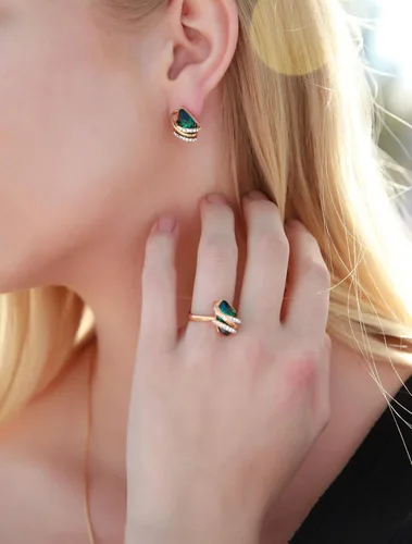 Vista 3 de Leafael - Aretes de piedra de piedra de forma focal con cristales de Swarovski, chapados en oro rosa de 18 quilates, tono plateado, níquel plomo