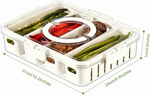 Vista 3 de Recipientes de barra de ensalada para refrigerador con mango de tapa, bandeja para verduras de almacenamiento de frutas Salad Prep Container with