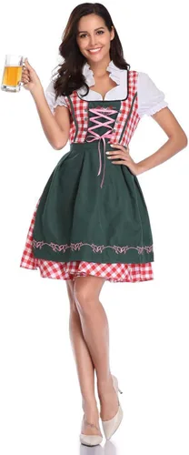 Vista 3 de Quenny Disfraz de camarero de Oktoberfest, disfraz de sirvienta de cosplay de Halloween, 2 piezas.