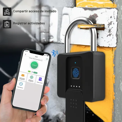 Vista 7 de Candado de huellas dactilares, Dhiedas Pad Lock con huella dactilar Bluetooth llave impermeable resistente cerradura de combinación para valla al