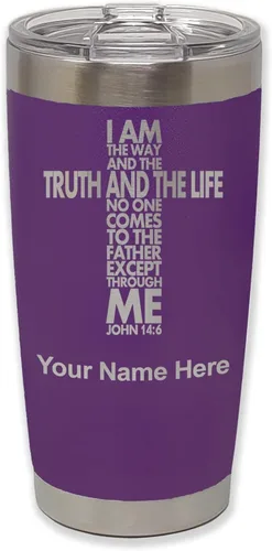 Vista 22 de LaserGram Vaso aislado al vacío de 20 onzas, versículo de la Biblia John 14-6, grabado personalizado incluido (negro) Engraved Gift for Christian