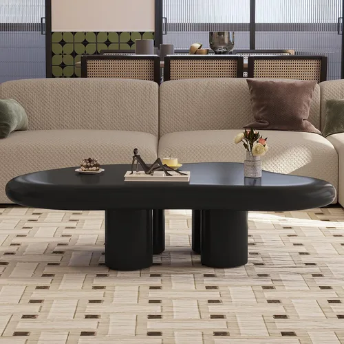 Vista 7 de Mesa de Café Nube Negra de 35.82", Mesa de Café Moderna de Borde Redondo con 4 Patas de Soporte Resistentes y Tablero de 2.67" de Grosor, Fácil
