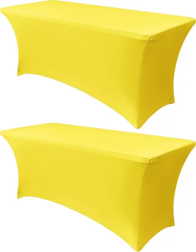 Vista 63 de Obstal Funda de mesa de elastano elástica de 4 pies para mesas plegables estándar, paquete de 2 manteles rectangulares universales ajustables