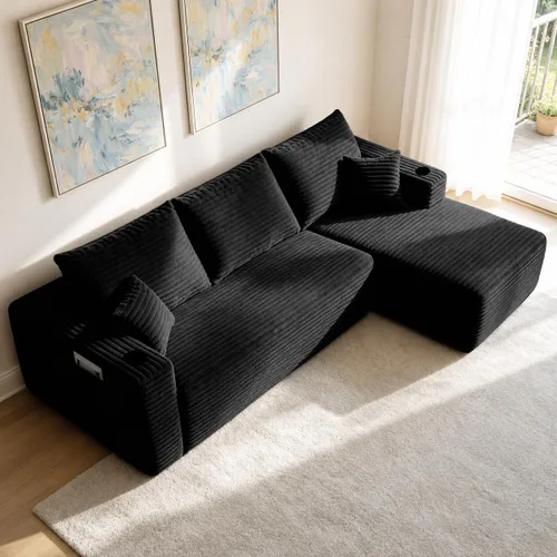 Vista 23 de Sofá deshuesado de 96 pulgadas, sofá modular en forma de L, color negro