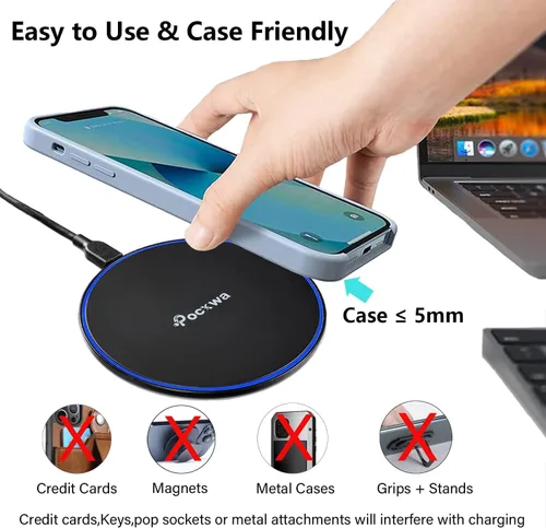 Vista 3 de Pocxwa Cargador inalámbrico para Samsung iPhone LG, almohadilla de carga inalámbrica rápida