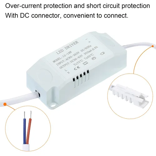 Vista 5 de PATIKIL Controlador LED de 12-18W 300mA, paquete de 3 salidas AC 85-265V 36-63V DC Conector macho Conector rectificador de corriente constante