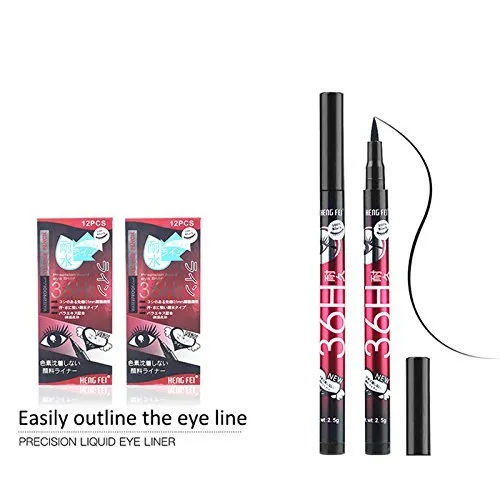 Vista 6 de 2pcs 36H Lápiz Delineador de Ojos Negro Larga Duración Impermeable Líquido Delineador de Ojos Pluma Natural Delineador