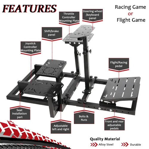 Vista 6 de Supllueer Racing Flight Simulator Cockpit fit Thrustmaster HOTAS Warthog Honeycomb Logitech G25 X52 Wheels,Pedals,Throttle,Joystick Keyboard,Seat
