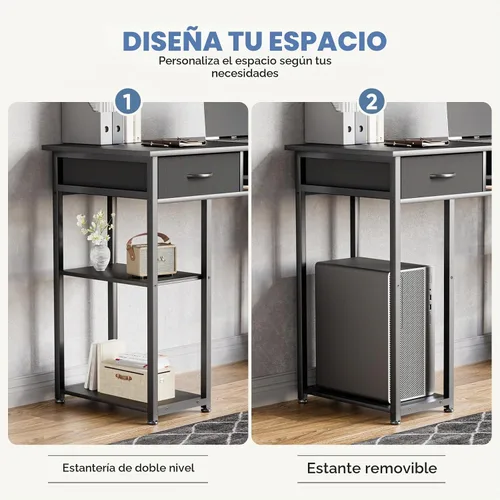 Vista 5 de DUMOS Escritorio para computadora de 48 pulgadas con cajones y gancho, color negro