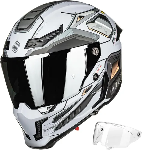 Vista 12 de ILM Cascos para Motocicleta para Adultos Hombres Mujeres Cara Completa DOT ECE Powersports Visera Dual para Carreras en Carretera con Pinlock