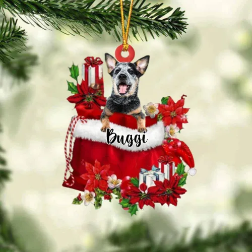 Vista 171 de Perro Akita Inu personalizado en bolsa de regalo, adorno de Navidad, nombre personalizado, regalo para amantes de los perros, familia, Navidad