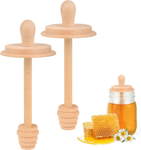 Vista 9 de Tarro de madera para tarros de miel, palito de madera para tarros Mason de boca regular, cuchara de miel, tapa de panal para boca regular, tarros