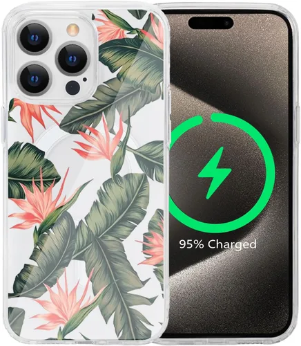 Vista 67 de Funda magnética de flores para iPhone 15 [compatible con MagSafe] Bonito patrón floral transparente a prueba de golpes