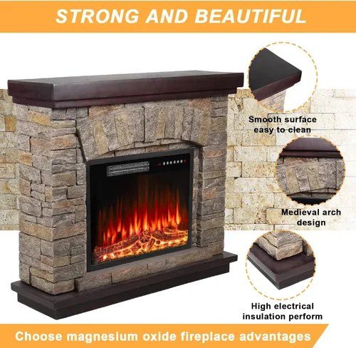 Vista 3 de BOSSIN Chimenea eléctrica de 36 pulgadas con repisa, inserto de chimenea eléctrica de 23 pulgadas, soporte de TV independiente con temporizador