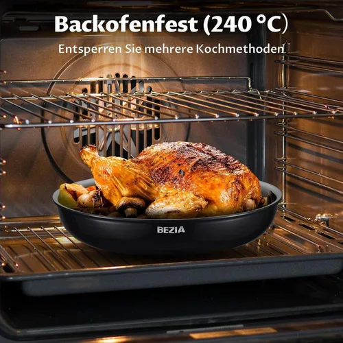 Vista 7 de BEZIA Utensilios de cocina de inducción con revestimiento de cerámica saludable, juego de ollas y sartenes antiadherentes, 10 piezas con asas