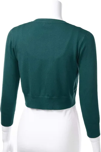 Vista 4 de Cárdigan abierto de punto tipo bolero de manga 34 para mujer (S-XL)