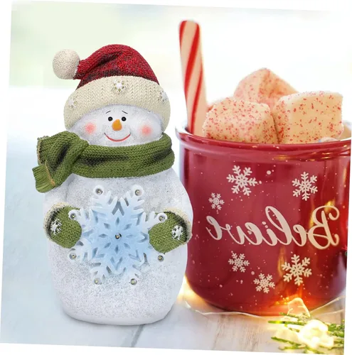 Vista 3 de 1 adorno creativo de muñeco de nieve de resina iluminado para decoración del hogar, manualidades luminosas para ambiente festivo, sala de estar