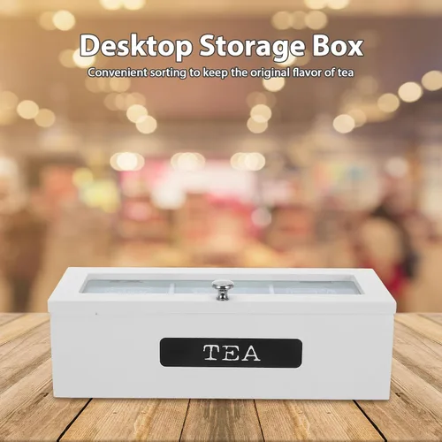 Vista 5 de Wooden Tea Bag Organizer Box with 3 Compartments Loose Tea Storage Chest for Kitchen Countertop and Coffee Station Natural Wood Storage Box