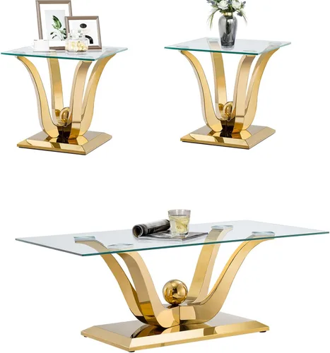 Vista 12 de SSLine Mesa de centro moderna de 1 pieza para sala de estar, mesa de centro de vidrio templado de lujo con base de acero inoxidable en forma de flor