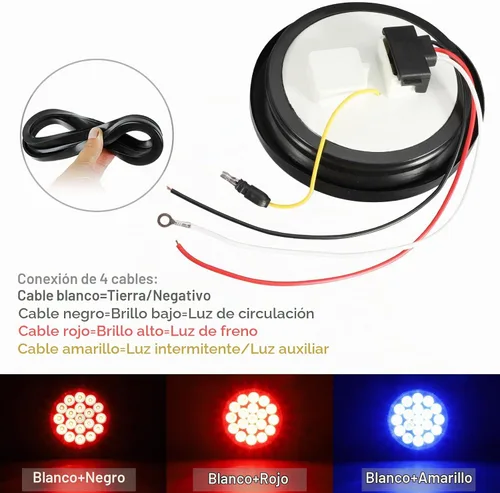 Vista 4 de Partsam 2 luces traseras redondas de doble revolución de 4 pulgadas a luces auxiliares azules, 19 diodos con ojales de goma de 3 clavijas