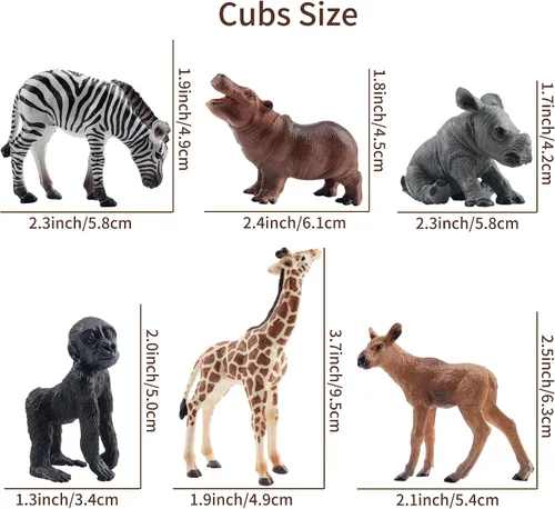 Vista 5 de Toymany 12 figuras de animales del bosque, figuras realistas de animales del bosque, juguetes incluyen elefante, león de montaña, jirafa y cachorros