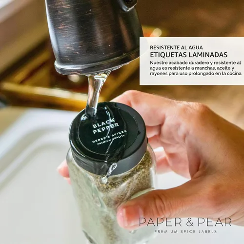 Vista 4 de Paper & Pear - Etiquetas adhesivas redondas de estilo moderno para especias, impermeables, preimpresas, resistentes al aceite, para despensa