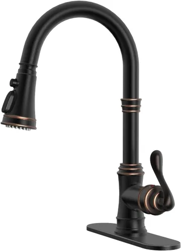 Vista 12 de BWE Grifo de cocina negro con rociador extraíble, 3 modos de pulverización, grifo de fregadero de cocina de arco alto de una sola manija