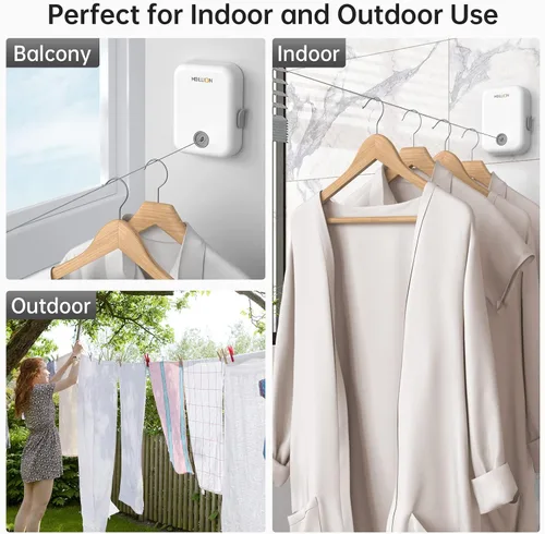 Vista 3 de [Usado] Mbillion Tendedero retráctil para interiores y exteriores, línea de ropa resistente para secar la ropa, línea de ropa colgante retráctil