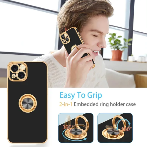 Vista 5 de Fingic Funda para iPhone 15, funda para iPhone 15 [con soporte de anillo de 360°] [soporte magnético para automóvil] Funda de teléfono con función