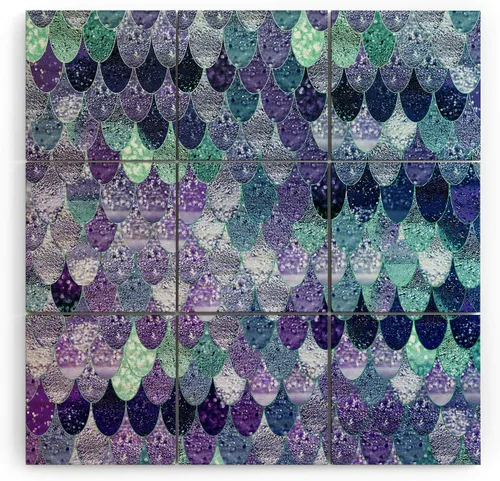 Vista 21 de Society6 Monika Strigel - Mural de pared de madera de sirena de verano de mediados de siglo, 4 x 4 pies, multicolor