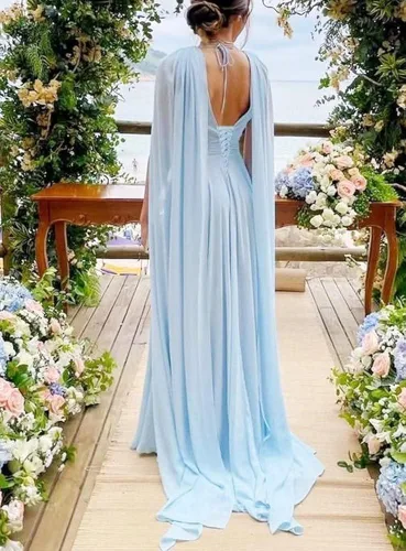 Vista 3 de HGOODK Vestidos largos para madre de la novia vestidos de gasa para madre del novio con chal largo talla grande