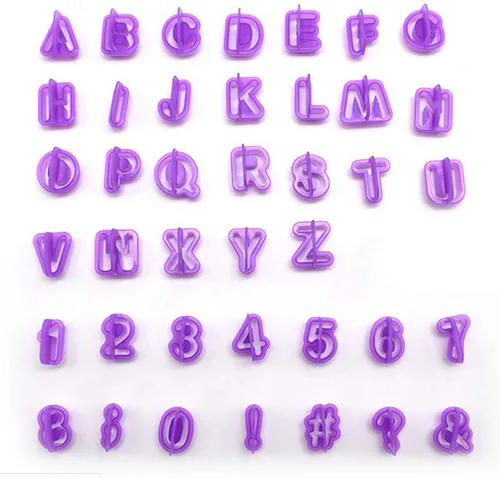 Vista 2 de Cortadores de letras de fondant, cortadores del alfabeto, juego de cortador de fondant de letras y números, 40 piezas, moldes de fondants