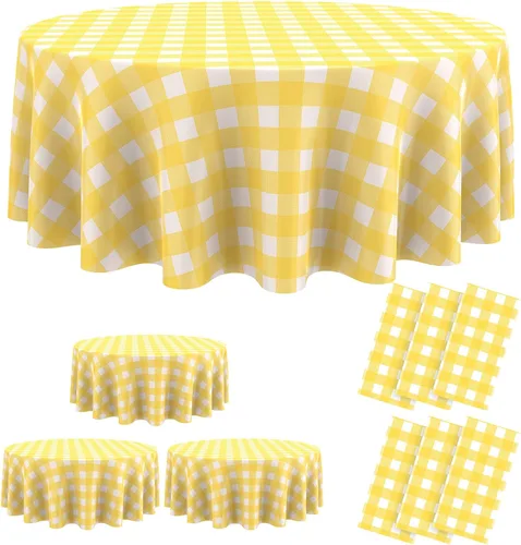 Vista 24 de Remagr Mantel Desechable de Cuadros Redondo de Plástico Buffalo Plaid Mantel de Mesa de 84'' Cubierta de Mesa Gingham para Picnic Camping BBQ Fiesta