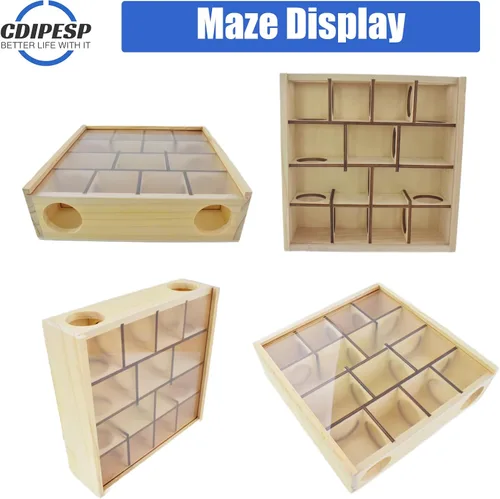 Vista 4 de Laberinto de madera para hámster con cubierta acrílica transparente, multicámara, escondite de hámster, juguetes de hámster, laberinto de jerbos