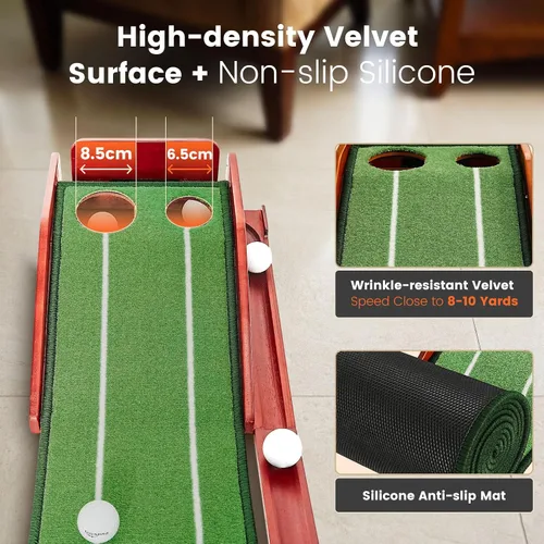 Vista 3 de Golf Putting Green Indoor - Practice Uphill Putts, 3-Level Adjustable Incline, Auto Ball Return and Foldable Solid Wood Base, Golf Training Aid for