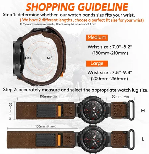 Vista 3 de Hemsut - Correa de reloj compatible con Amazfit T-Rex/T-Rex 2/T-Rex Pro/T-Rex Ultra, correa de cuero de gamuza suave militaria con diseño de gancho