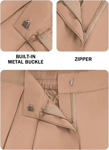 Vista 4 de NIeyook Pantalones de pierna ancha para mujer, pantalones elásticos de cintura alta, pantalones casuales de trabajo de negocios con bolsillos