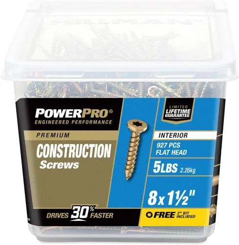 Vista 11 de Power Pro 48587 Tornillos de madera, #8 x 3.8 cm, tornillos premium Star Drive para gabinetes interiores, zinc amarillo dorado, paquete de 5 libras
