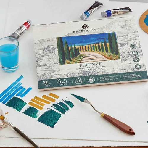 Vista 5 de Magnani 1404 Firenze - Bloc de papel de pintura acrílica 100% algodón, 7 x 10 pulgadas, 188 libras, 15 hojas pesadas, textura rugosa, tamaño vegano