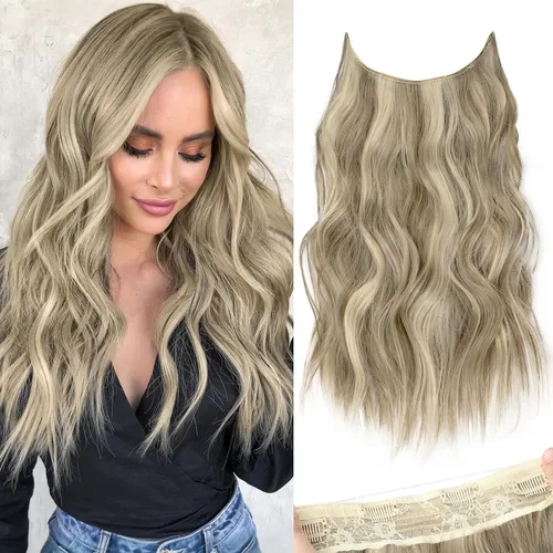 Vista 105 de KooKaStyle - Extensiones de cabello con hilo invisible, diadema transparente, ajustables, 4 clips fijadores, cabello largo y ondulado de 12