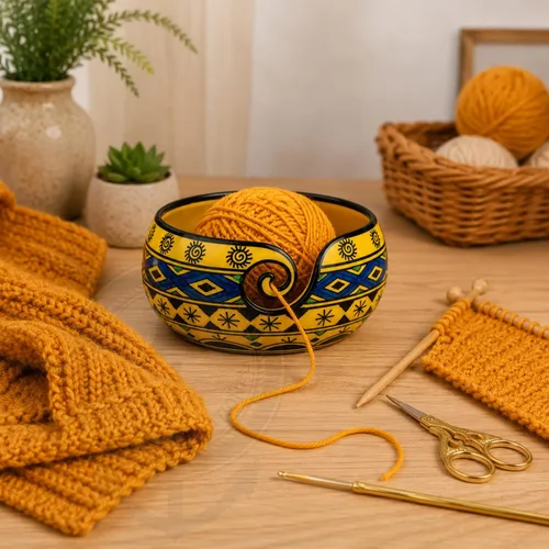 Vista 13 de Nagina International - Tazón de cerámica pintado a mano con hermoso diseño de gres con innovadora espiral para dispensar Accesorios para tejer