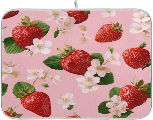 Vista 46 de Tapete de secado de platos de primavera naranja con flor de amapola para encimera de cocina, tapete escurridor absorbente de microfibra, tapete
