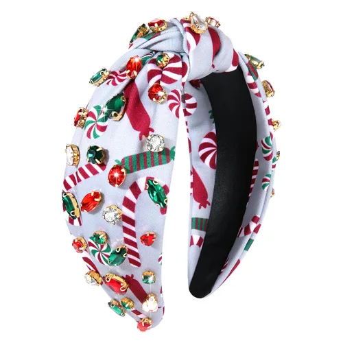 Vista 14 de boderier Diademas de Navidad para Mujeres Diadema de Árbol de Navidad con Cuentas Diadema Ancha Anudada de Cristal Accesorios para el Cabello