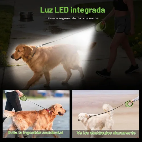 Vista 8 de Correa retráctil para perro, correa retráctil de 11.5 pies para perros de 0 a 55 libras, bloqueo con una sola mano, cinta de nailon reflectante