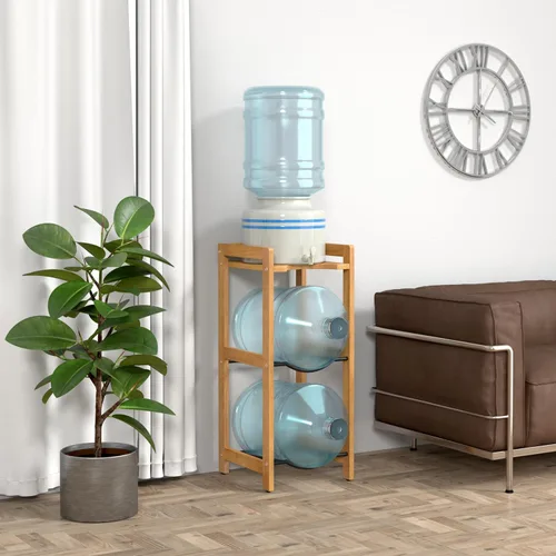 Vista 7 de Soporte para jarra de agua de 5 galones con estantes superiores, soporte dispensador de agua de madera maciza natural de 31 pulgadas de alto